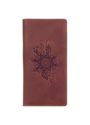 Коньячный кожаный бумажник hi art wp-02 shabby сognac "mehendi art"