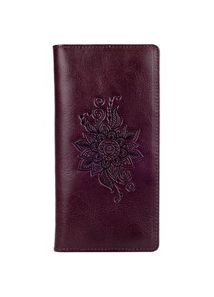 Темно фиолетовый кожаный бумажник hi art wp-02 crystal sangria "mehendi classic"