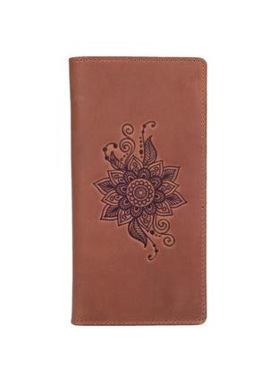Темно рыжий кожаный бумажник hi art wp-02 shabby cumaru "mehendi classic"