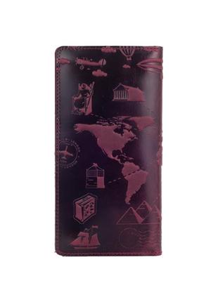 Кожаный бумажник hi art wp-02  shabby plum "7 wonders of the world"