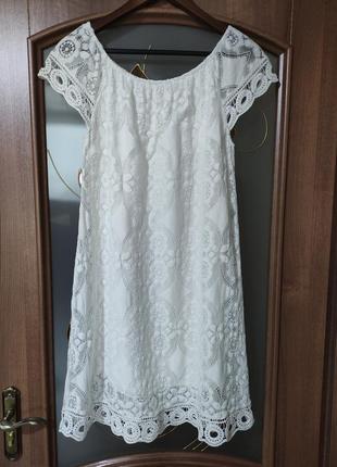 Білосніжне ажурне / мережеве плаття / сукня today (італія) бавовна, віскоза