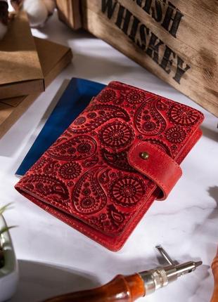 Шкіряне портмоне для паспорта / id документів hiart pb-02/1 shabby red berry "buta art"