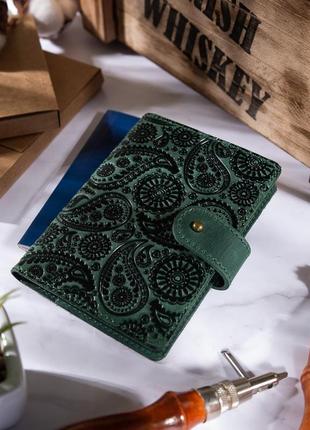 Шкіряне портмоне для паспорта / id документів hiart pb-02/1 shabby alga "buta art"