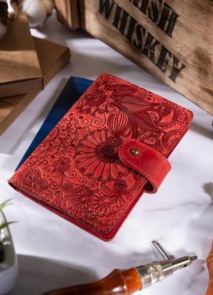 Шкіряне портмоне для паспорта / id документів hiart pb-02/1 shabby red berry "mehendi art"