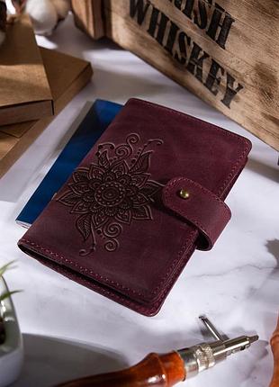 Шкіряне портмоне для паспорта / id документів hiart pb-02/1 shabby plum "mehendi classic"