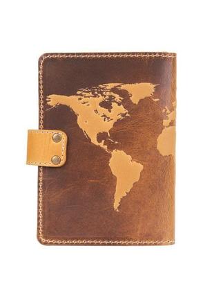 Кожаное портмоне для паспорта / id документов hiart pb-02/1 shabby honey "world map"4 фото