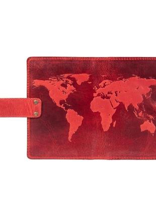 Кожаное портмоне для паспорта / id документов hiart pb-02/1 shabby red berry "world map"3 фото