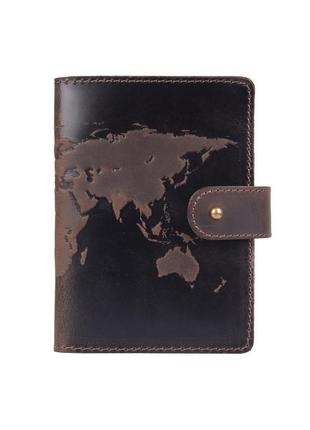 Шкіряне портмоне для паспорта / id документів hiart pb-02/1 shabby gavana brown "world map"
