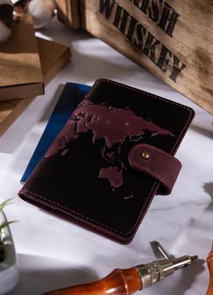Шкіряне портмоне для паспорта / id документів hiart pb-02/1 shabby plum "world map"