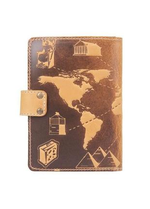 Шкіряне портмоне для паспорта / id документів hiart pb-03s/1 shabby honey "7 wonders of the world"4 фото