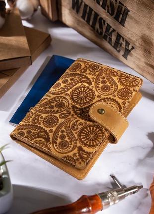 Шкіряне портмоне для паспорта / id документів hiart pb-03s/1 shabby honey "buta art"