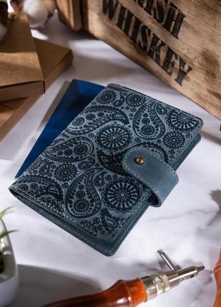 Шкіряне портмоне для паспорта / id документів hiart pb-03s/1 shabby lagoon "buta art"