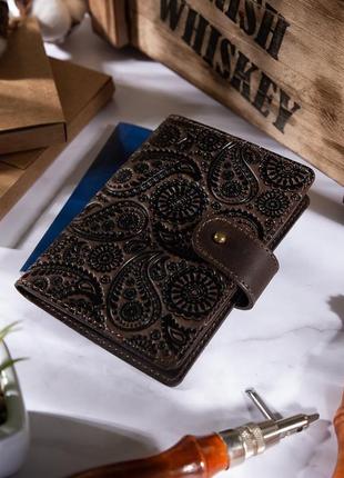 Шкіряне портмоне для паспорта / id документів hiart pb-03s/1 shabby gavana brown "buta art"