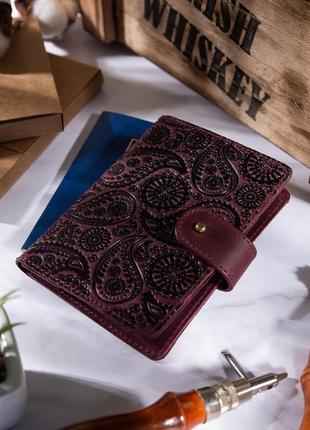 Кожаное портмоне для паспорта / id документов hiart pb-03s/1 shabby plum "buta art"