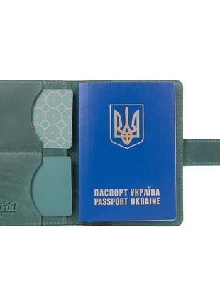 Шкіряне портмоне для паспорта / id документів hiart pb-03s/1 shabby alga "buta art"3 фото
