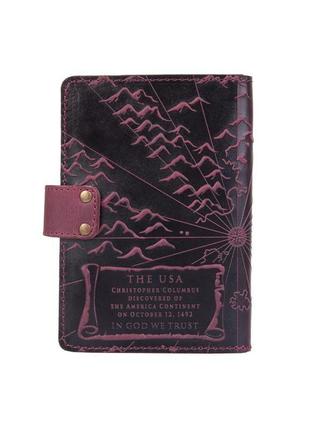 Кожаное портмоне для паспорта / id документов hiart pb-03s/1 shabby plum "discoveries"2 фото