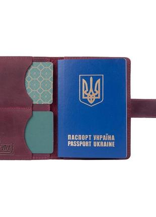 Кожаное портмоне для паспорта / id документов hiart pb-03s/1 shabby plum "discoveries"4 фото