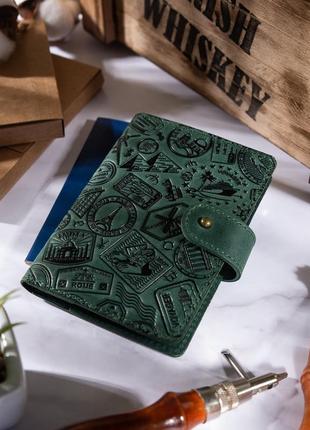 Шкіряне портмоне для паспорта / id документів hiart pb-03s/1 shabby alga "let's go travel"