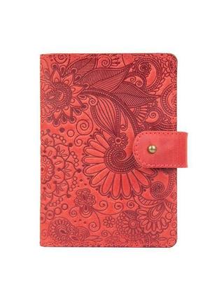 Кожаное портмоне для паспорта / id документов hiart pb-03s/1 shabby red berry "mehendi art"