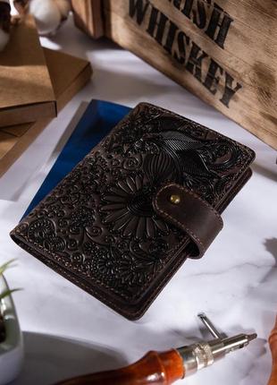 Шкіряне портмоне для паспорта / id документів hiart pb-03s/1 shabby gavana brown "mehendi art"