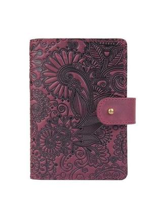 Шкіряне портмоне для паспорта / id документів hiart pb-03s/1 shabby plum "mehendi art"