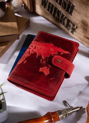 Шкіряне портмоне для паспорта / id документів hiart pb-03s/1 shabby red berry "world map"