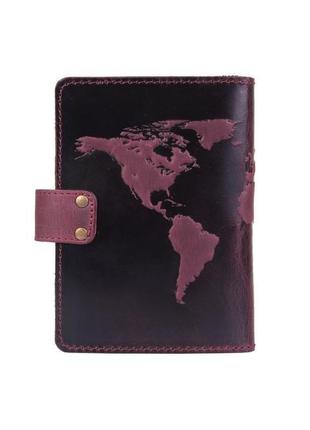 Шкіряне портмоне для паспорта / id документів hiart pb-03s/1 shabby plum "world map"4 фото