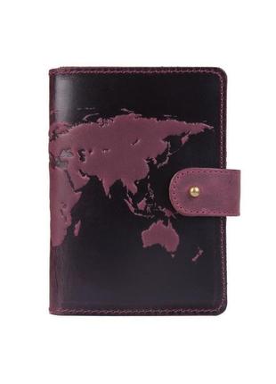 Шкіряне портмоне для паспорта / id документів hiart pb-03s/1 shabby plum "world map"3 фото