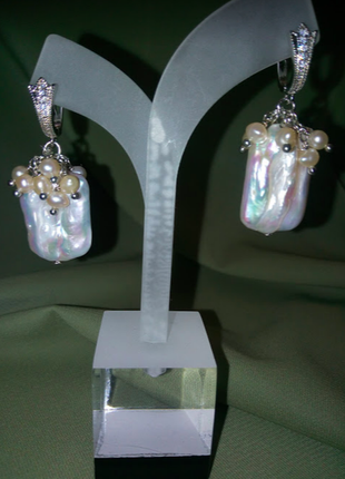 Дизайнерські сережки натуральний перли бароковий перли подарунок новий рік 8марта вечірні1 фото