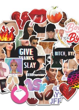 Набор виниловых наклеек стикеров kylie ins wind kardashian net  стикербомбинг на авто телефон 44шт