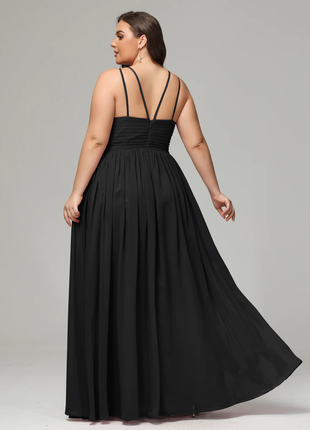 Нарядное вечернее длинное женское платье черное roiii відкрита спина тонкие шлейки3 фото