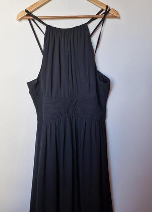 Нарядное вечернее длинное женское платье черное roiii відкрита спина тонкие шлейки4 фото