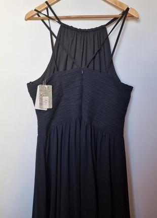 Нарядное вечернее длинное женское платье черное roiii відкрита спина тонкие шлейки6 фото