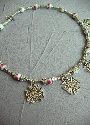 Чокер из керамики и металла " цветущие сгарды"