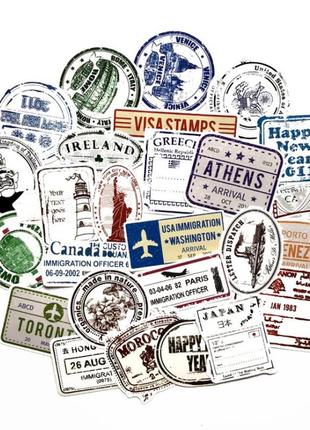 Набор водоотталкивающих стикеров наклеек штампы путешествий виниловые наклейки на авто телефон ноут 60шт