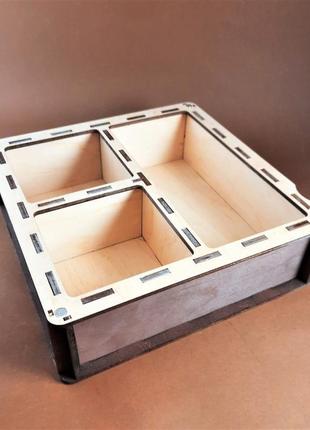 Деревянный органайзер для бисера 20х20 см на 30 ячеек с глубоким ящиком темный (060207)6 фото