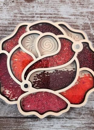 Деревянный органайзер для бисера с крышкой роза (060139)1 фото