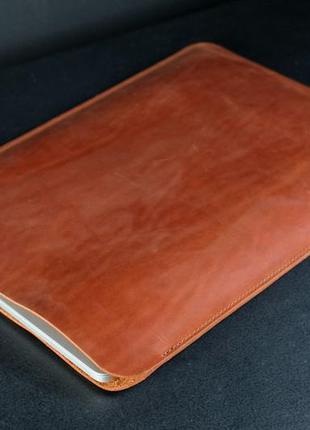 Чехол - карман для macbook из натуральной кожи в винтажном стиле (размеры есть для любой модели), цвет коньяк