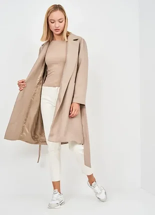 Бежеве демісезонне пальто на запах zara6 фото