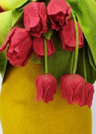 Палантин валяного з об'ємними тюльпанами.4 фото