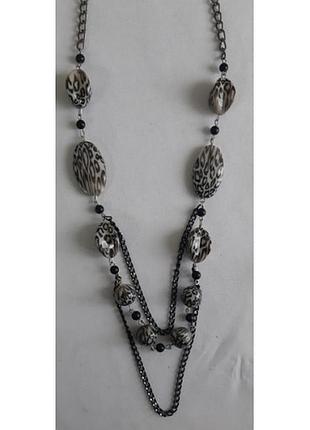 Кольє намисто біжутерія чорно-біла ряба, ланцюг