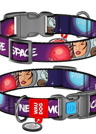Ошейник для собак нейлоновый waudog nylon c qr-паспортом, рисунок "больше космоса", пластиковый фастекс, l, ш