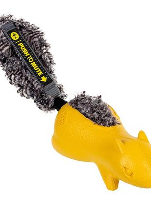 Игрушка для собак белка с отключаемой пищалкой, желтый gigwi push to mute, резина, искусственный мех, 30 см