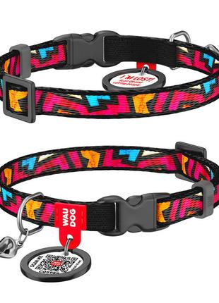 Ошейник для котов нейлоновый waudog nylon c qr паспортом, рисунок "граффити", пластиковый фастекс, ш 10 мм, дл