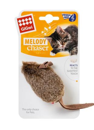 Игрушка для котов мышка с электронным чипом gigwi melody chaser, искусственный мех, 15 см2 фото