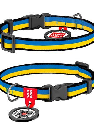 Ошейник для мелких пород собак нейлоновый waudog nylon c qr-паспортом, рисунок "colors of freedom",