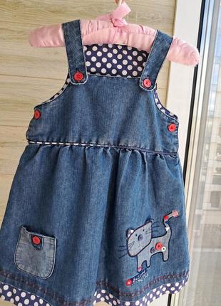 Джинсовый,сарафан с котиком tu 2-3г