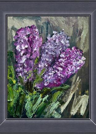 Картина бузок сирень фіолетові бузкові квіти в рамці