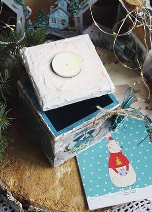 Короб подсвечник новогодний с енотом2 фото