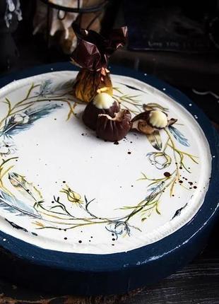 Доска сырная сервировочная с перышками